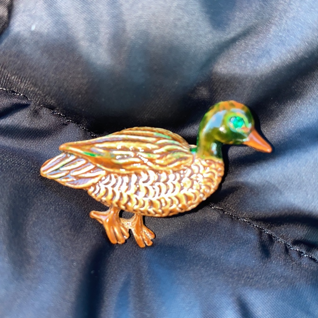Vintage 1987 Steven Marc Metal Enamel Duck Brown Brooch Pins Signed 14$